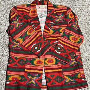 Vintage Western Aztec Blazer Sunset Orange - Large - made in USA 100% Cotton